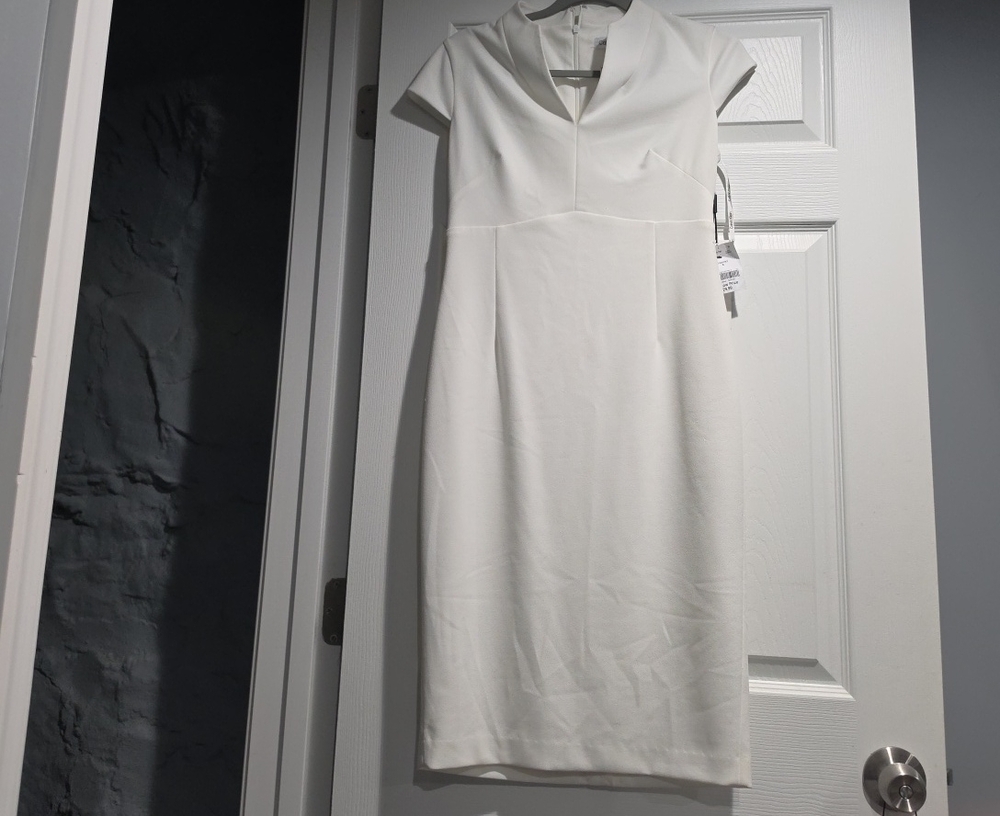 Calvin Klein White Cap-Sleeve V-Notch Midi Dress